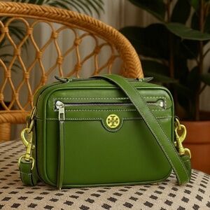 Tory Burch T Monogram Shiso Green Leather Camera Bag/Crossbody Bag